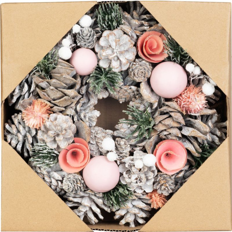 Veniec MagicHome Vianoce, závesný, ružovo-oranžový, 25 cm 1