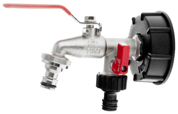 Ventil dvojitý 1/2" pre IBC nádrž 1000 l, závit 3/4", dva výstupy na 1/2" rýchlospojku