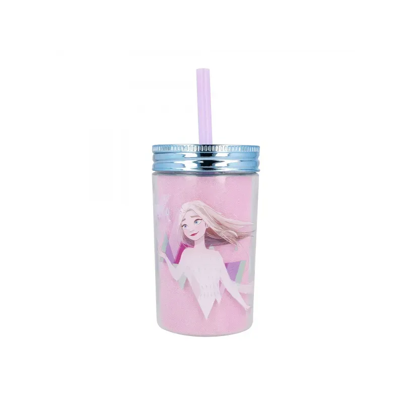 STOR Plastový termo pohár so šrubovacím viečkom a slamkou DISNEY FROZEN, 370ml, 60455