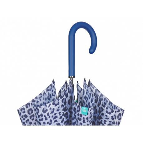 PERLETTI Time, Dámsky palicový dáždnik Bordo Leopardo / modrý, 26255
