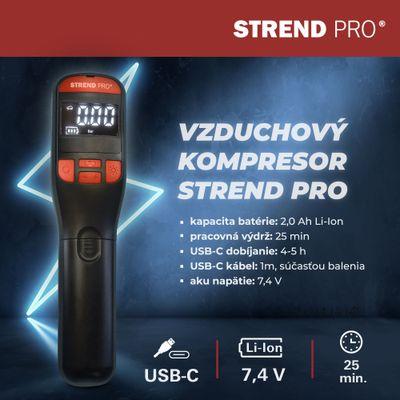 Kompresor Strend Pro K25, ručný, 150 psi, 10 bar, LED svetlo, akumulátorová pumpička