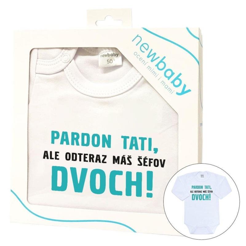 Body s potlačou New Baby Pardon tati,... máš šéfov dvoch! - darčekové balenie 80 (9-12m)