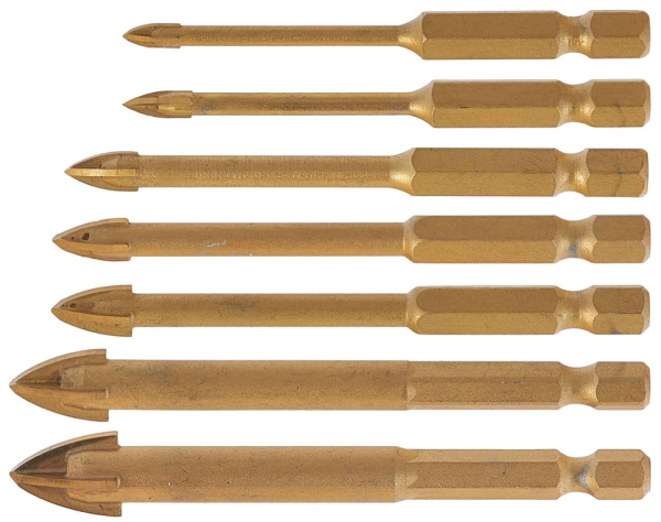 Sada vrtákov do skla a keramiky, 7-dielna, 3-12 mm, 4-brité, stopka 6 HRAN, GEKO 2