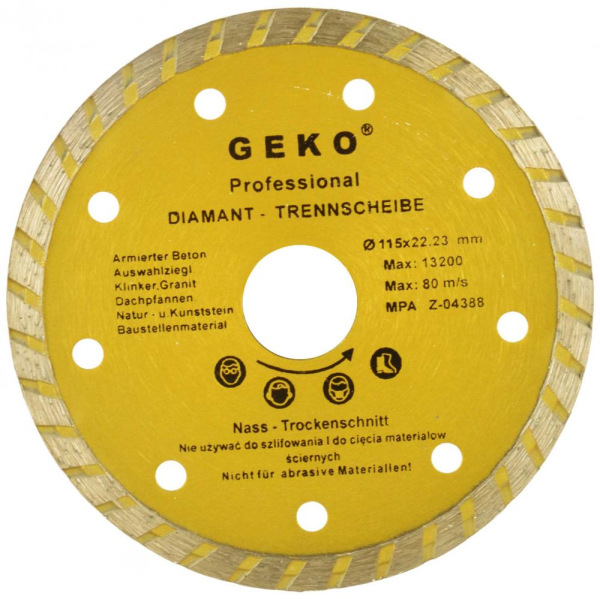 Diamantový kotúč TURBO 115 x 22 x 1,9 mm, celistvý segment, GEKO