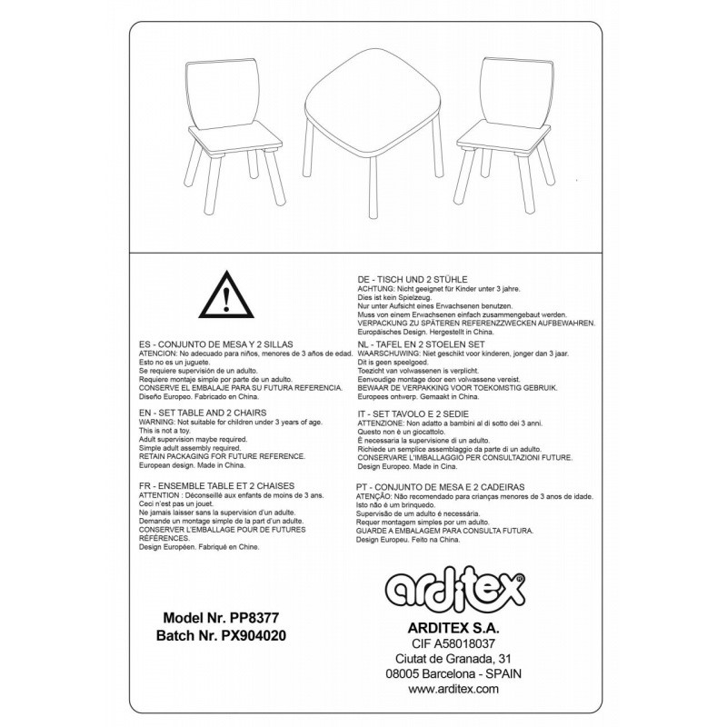 Detský drevený stolík + 2 stoličky Arditex Kids, AR16732 17