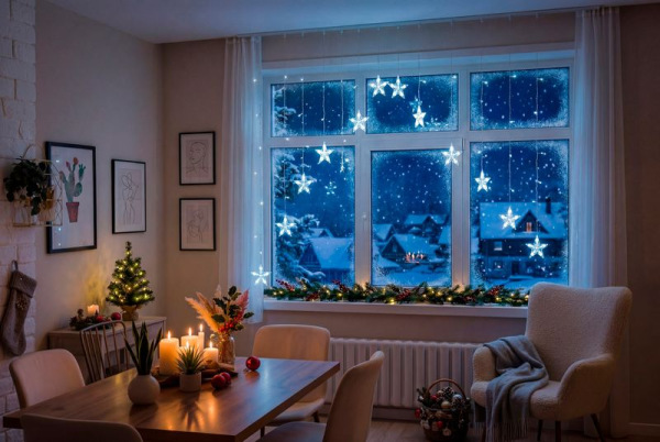 Reťaz MagicHome Vianoce, časovač, záclona, hviezdy, 142xLED, studená biela, 8 funkcií, 3 m, IP44 1