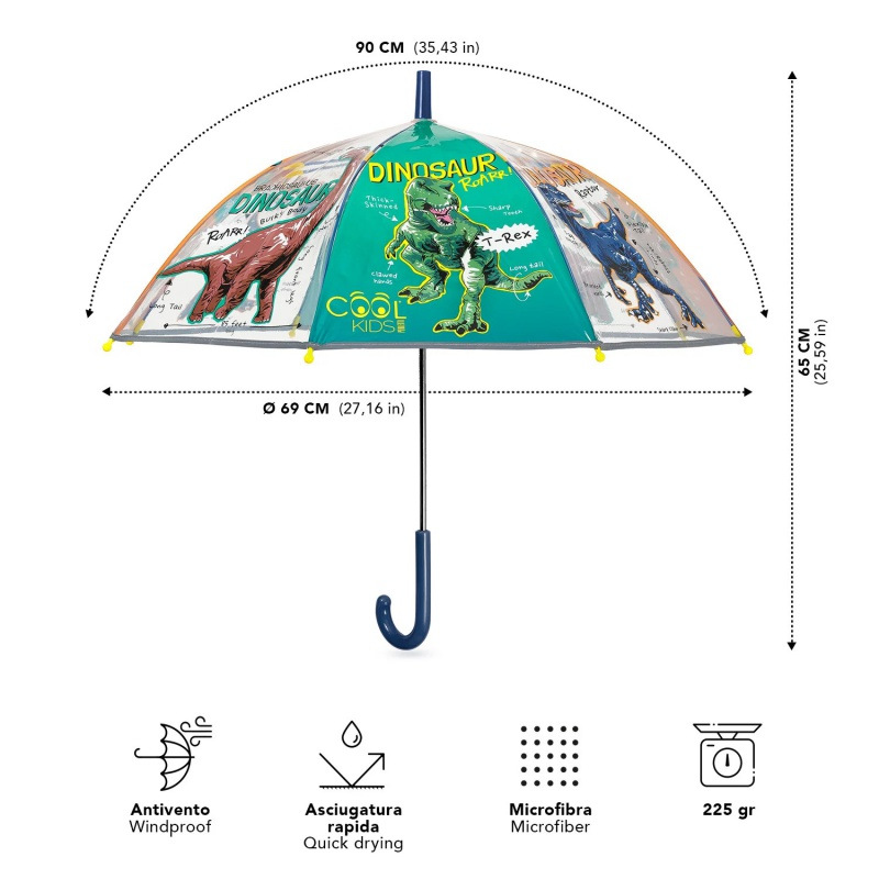 Detský reflexný transparentný dáždnik Perletti Cool Kids "Dinosaur", 15653 3