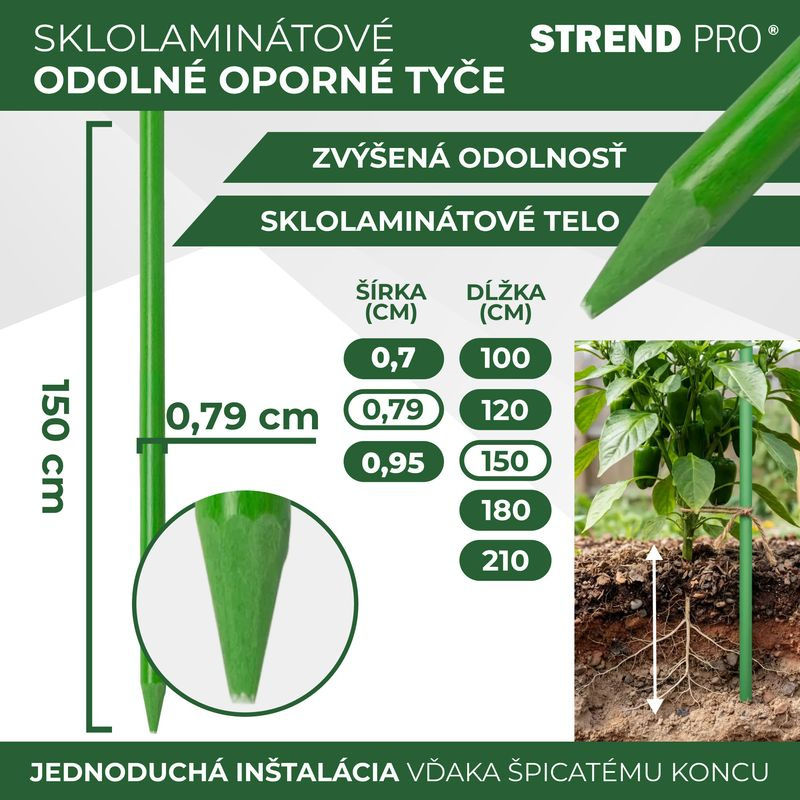 Tyč CountryYard S279, 150 cm, 7.9 mm, zelená, oporná, sklolaminát 2