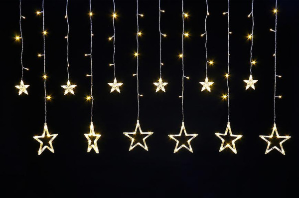Reťaz MagicHome Vianoce Curtain, 138x LED teplá biela, s hviezdami, 230V, 50 Hz, 8 funkcií, osvetlen 1