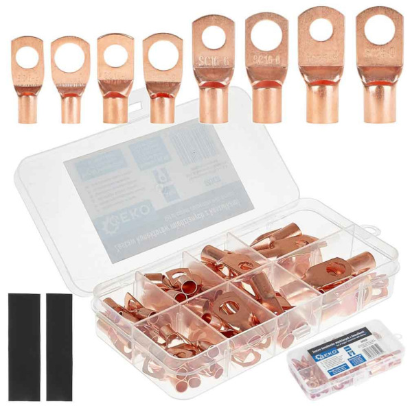 Sada medených konektorov s očkom a termosťahovacou izoláciou, 140-dielna, GEKO
