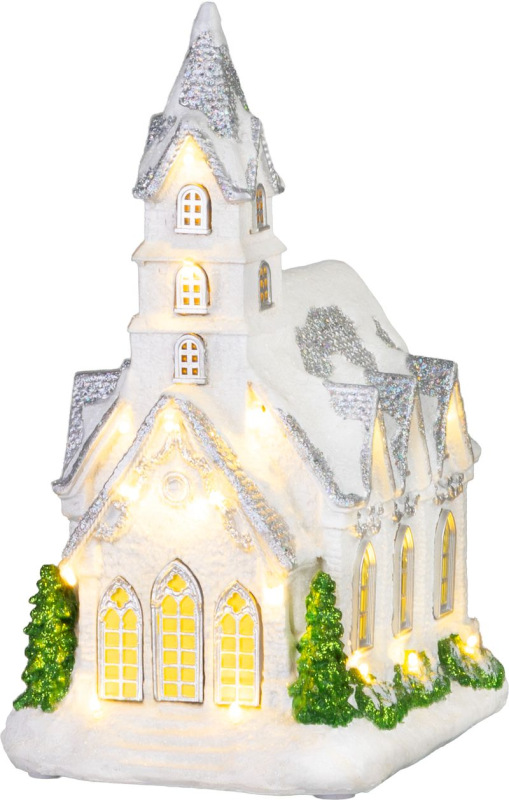 Dekorácia MagicHome Vianoce, Kostol, 22xLED teplá biela, 3xAA, 21x16x29 cm