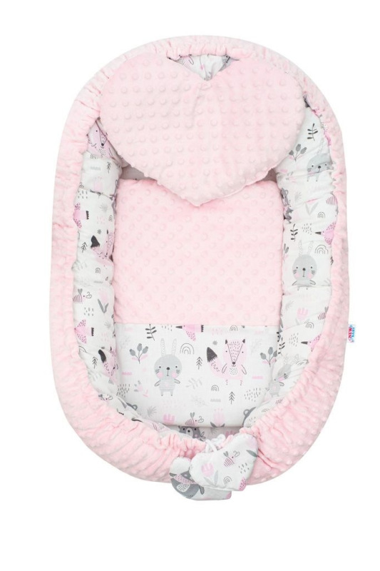 Luxusné hniezdočko s vankúšikom a perinkou New Baby z Minky rúžové 1