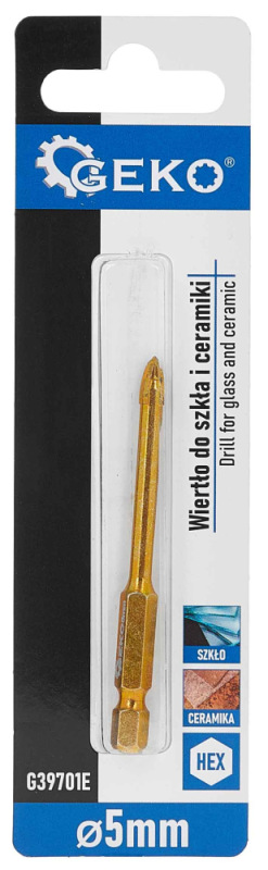 Vrták do skla a keramiky 5 mm, 4-britý, stopka 1/4", GEKO 2