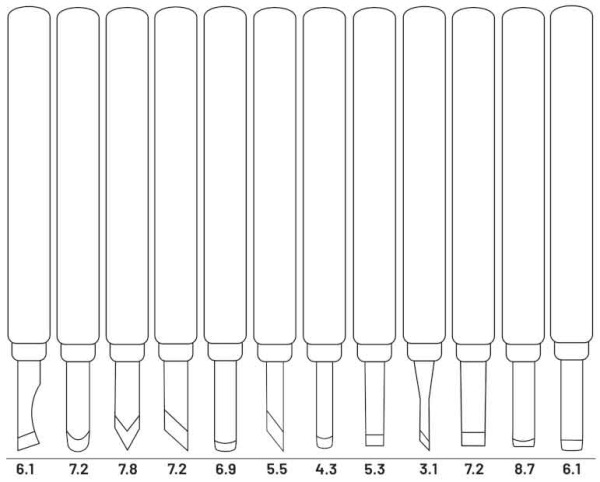 Sada rezbárskych dlát 12-dielna s drevenou rukoväťou na drážkovanie, XL-TOOLS 1