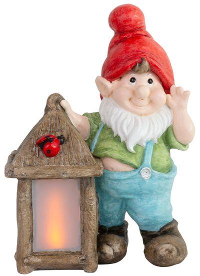 Dekorácia MagicHome, Trpaslík so solárnym lampášom, LED, keramika, 32,5x21x43,5 cm