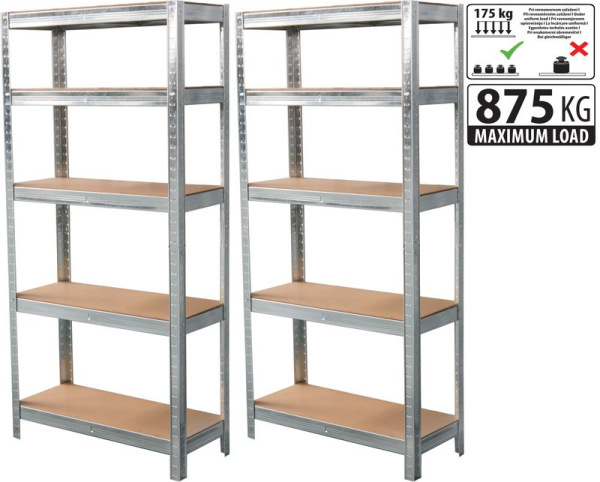 Regál Racks, kovový, MDF, 5 políc, 1800x900x300 mm, bal. 2ks