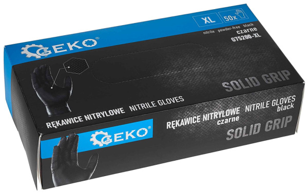Rukavice nitrilové čierne, sada 50ks, veľkosť XL, SOLID GRIP, GEKO 4