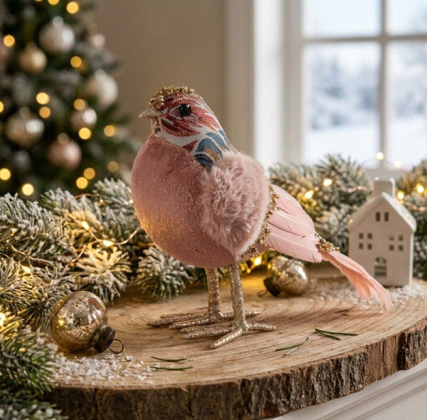 Vtáčik MagicHome Vianoce, ružový, 20x8x14 cm, páperový 1