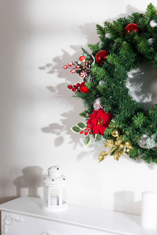 Vetvička MagicHome Vianoce, s kvetom poinsettia, červená, 24 cm 2