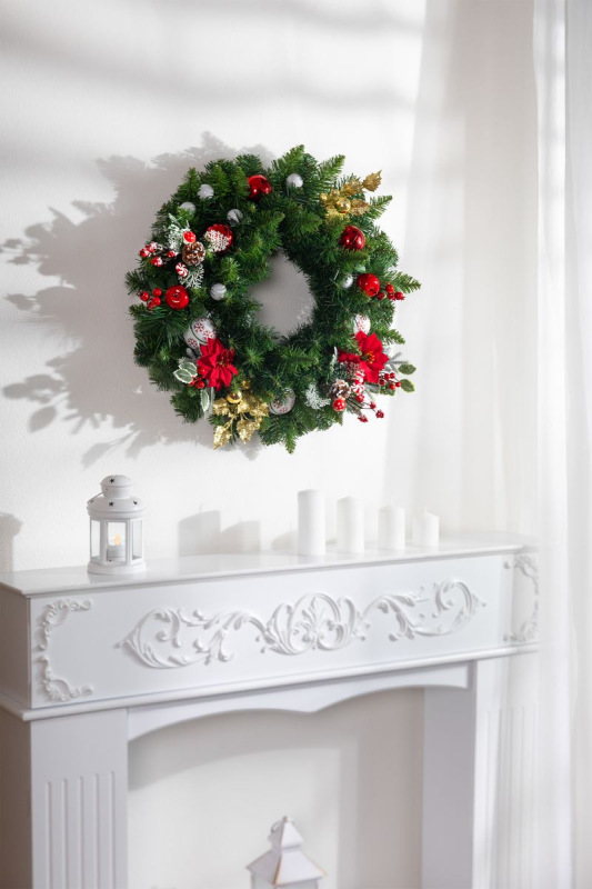 Vetvička MagicHome Vianoce, s kvetom poinsettia, červená, 24 cm 1