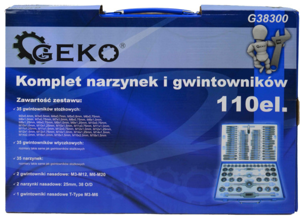 Sada závitníkov a závitových očiek 110- dielna v kazete M2-M18, GEKO 6