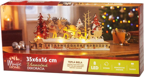 Dekorácia MagicHome Vianoce, Santa na saniach, 8xLED teplá biela, 2xAAA, IP20, 35x6x16 cm 2