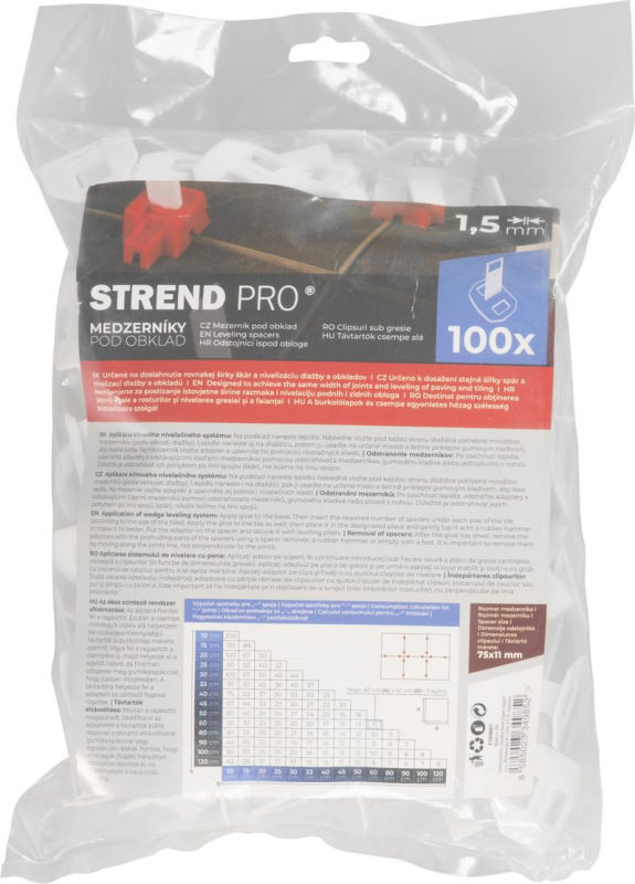 Medzerník Strend Pro LS401, nivelačný, pod obklad, 75x11x1.50 mm, bal. 100 ks, plast 2