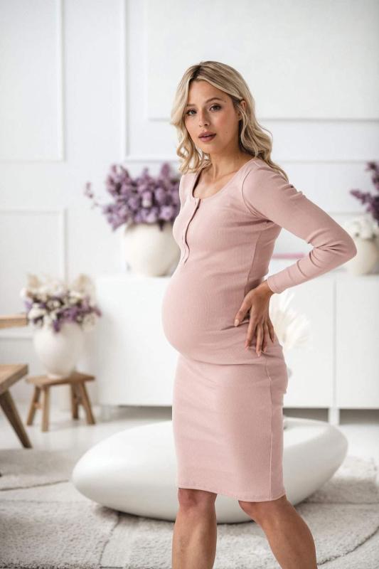 Tehotenské a dojčiace šaty rebrované Tummy milk & love púdrovo ružová L