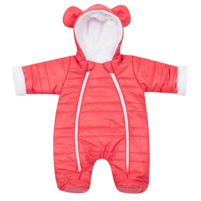 Zimná dojčenská kombinéza s kapucňou s uškami New Baby Pumi red raspberry 56 (0-3m)