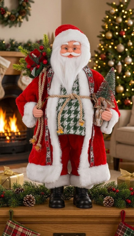 Dekorácia MagicHome Vianoce, Santa s taškou s darčekmi a stromčekom, 46 cm 1
