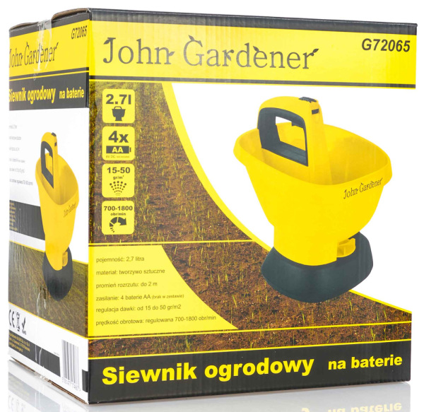Akumulátorové rozmetadlo trávnikového semena a hnojív, objem 2,7 litra, GEKO 18