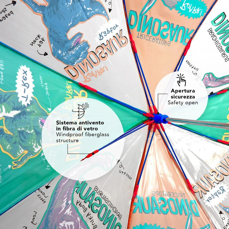 Detský reflexný transparentný dáždnik Perletti Cool Kids "Dinosaur", 15653 4