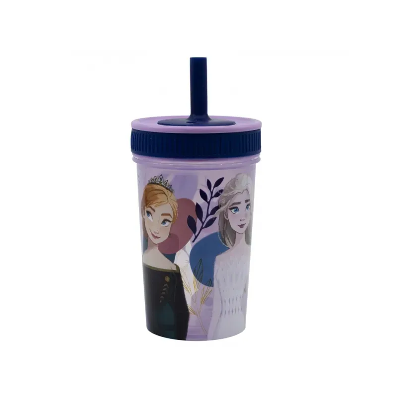 STOR Termo pohár so šrubovacím viečkom a silikónovou slamkou DISNEY FROZEN, 465ml, 74286