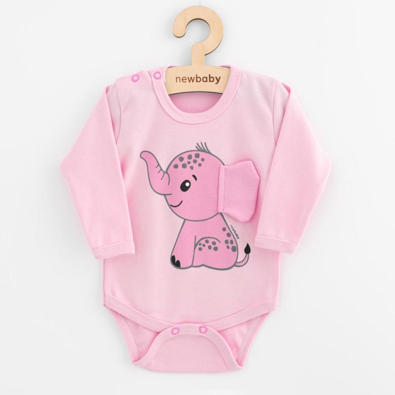 Dojčenské body s dlhým rukávom New Baby Happy Elephant pink 80 (9-12m)