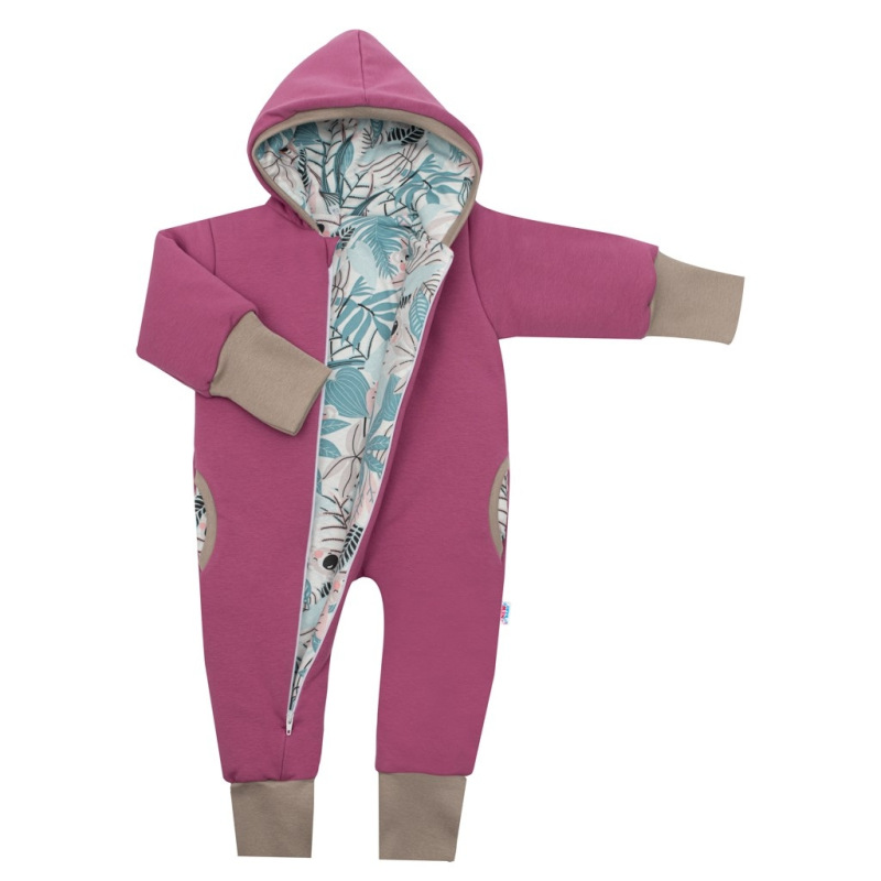 Zateplený jarný overal s kapucňou New Baby Spring purple-pink 62 (3-6m) 1