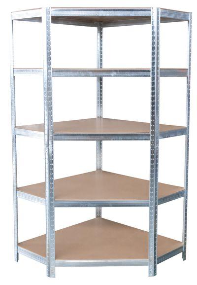 Regál Racks RAT80, do kúta, rohový, kovový, MDF, 5 políc, 180x90x40 cm, max. 150 kg/polica