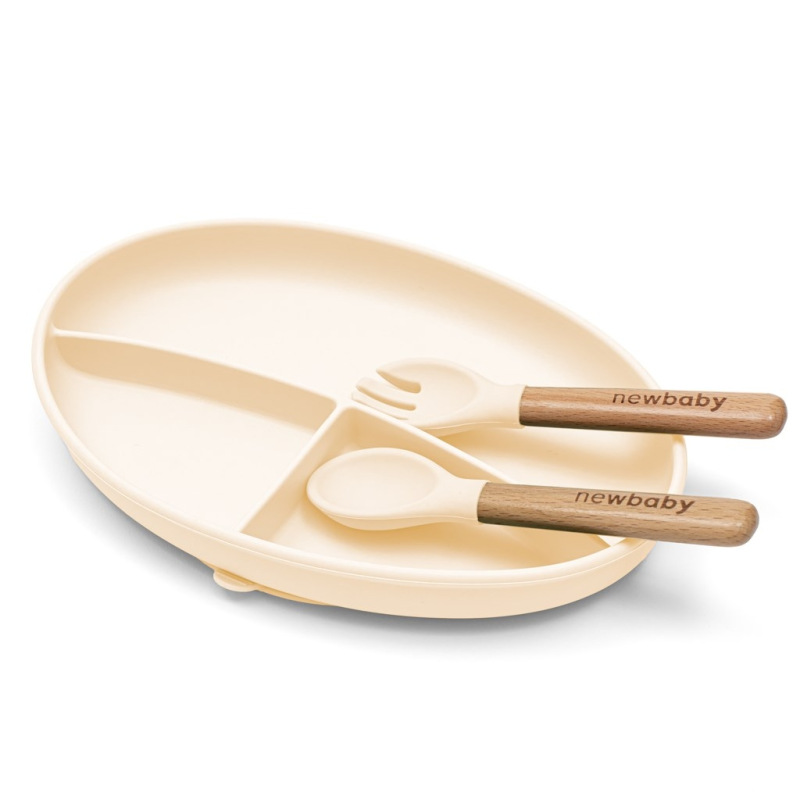 Detská silikónová jedálenská súprava New Baby béžová 1