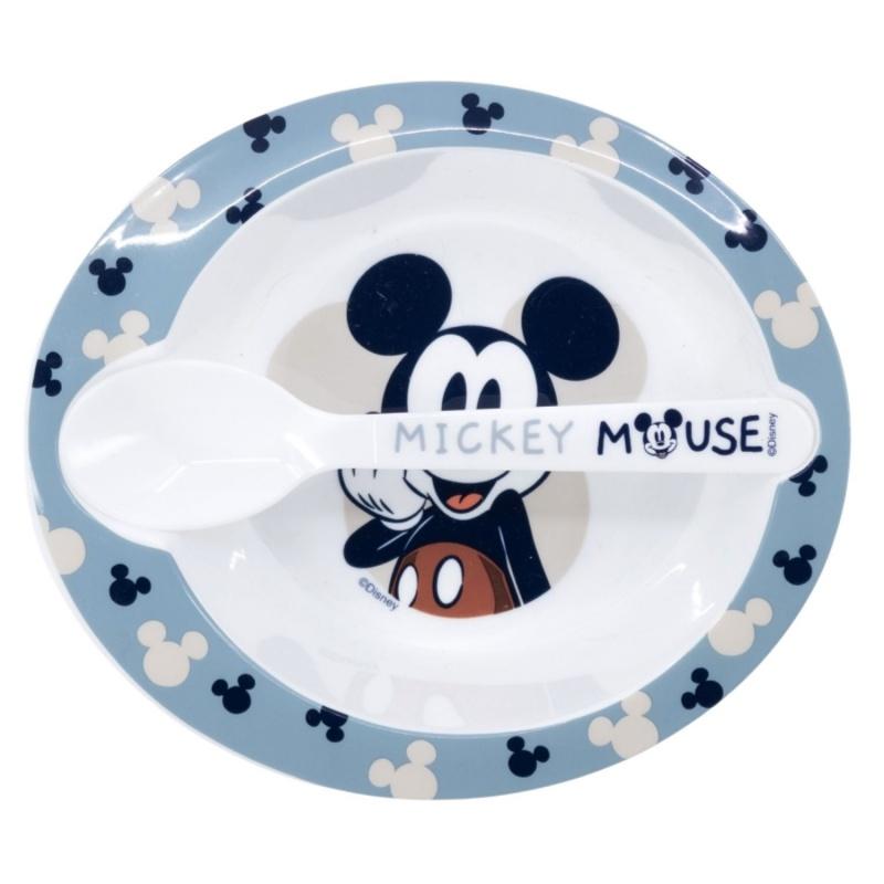 STOR Detský plastový riad 2ks, Mickey Mouse Baby Blue (miska, lyžička), 10478