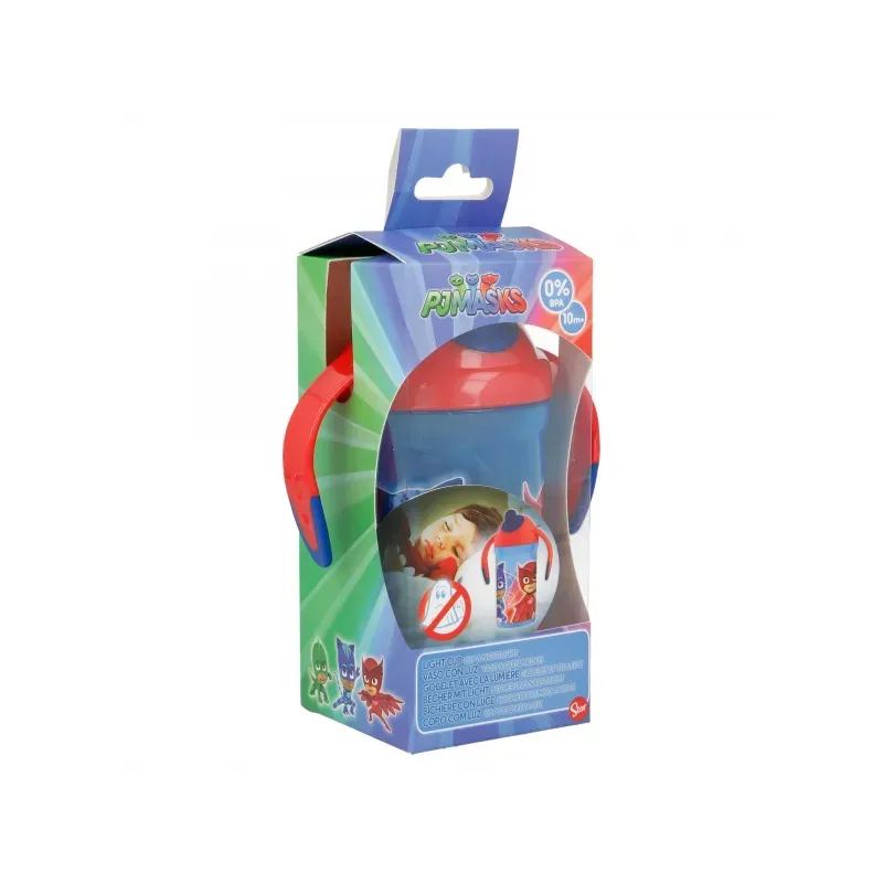 STOR Tréningový hrnček so silikónovým náustkom a svetielkom, PJ MASKS, 300ml, 30140