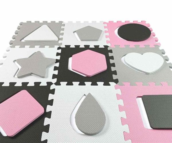 Penové puzzle podložka ohrádka Milly Mally Jolly 3x3 Shapes Pink Grey