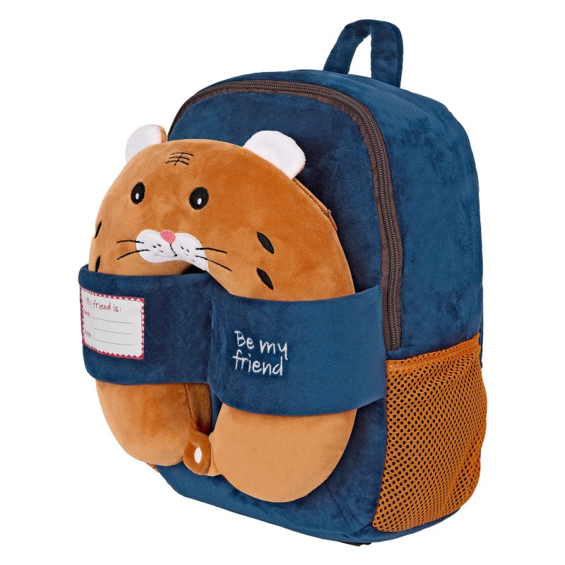 Detský plyšový batoh Perletti Kids Tiger s cestovným vankúšom – modrý, 13099