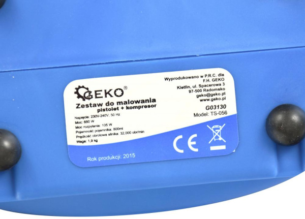 Pištoľ striekacia vzduchová s kompresorom 650 W, 230 V, nádoba 800 ml, tryska 1,5 mm, GEKO 10