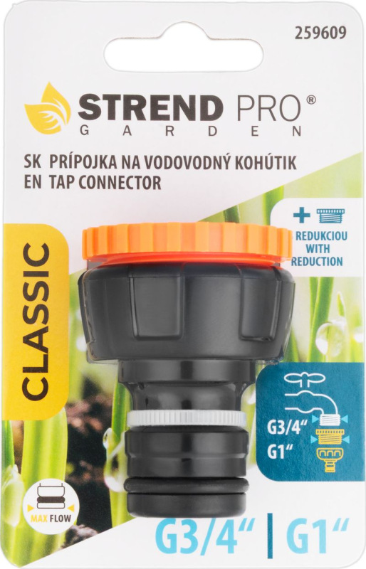 Prípojka Strend Pro Garden, G1", s redukciou G3/4", na vodovodný kohútik, vnútorný závit, MAX FLOW 1