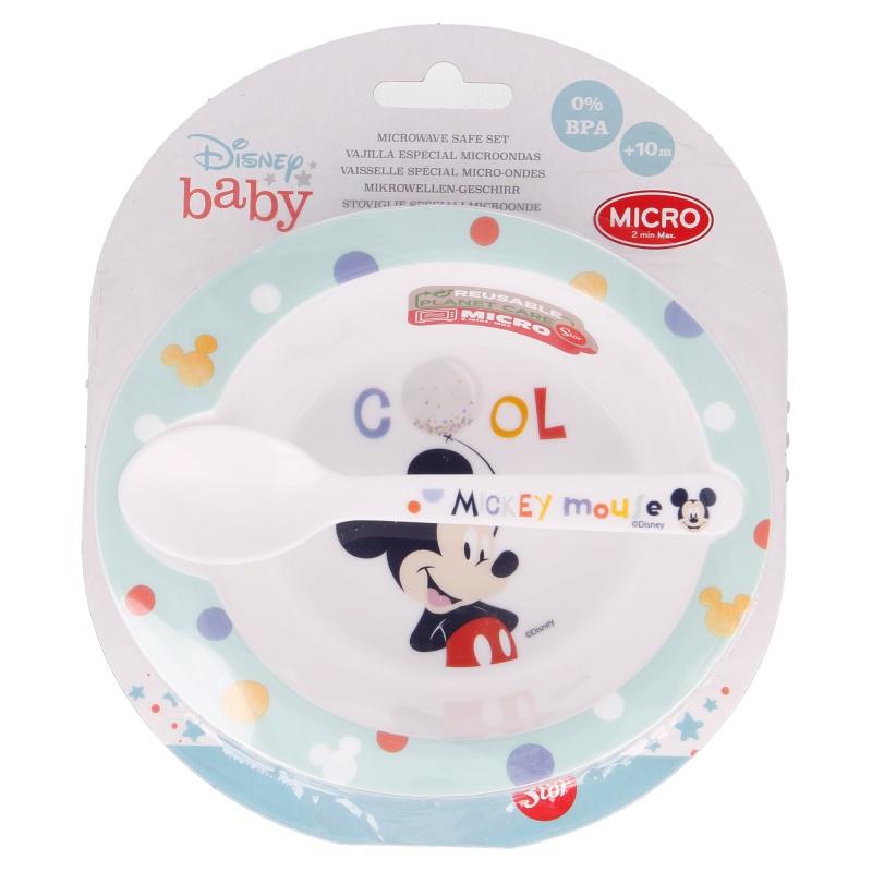 STOR Detský plastový riad 2ks, Mickey Mouse Baby, miska, lyžička, 13078