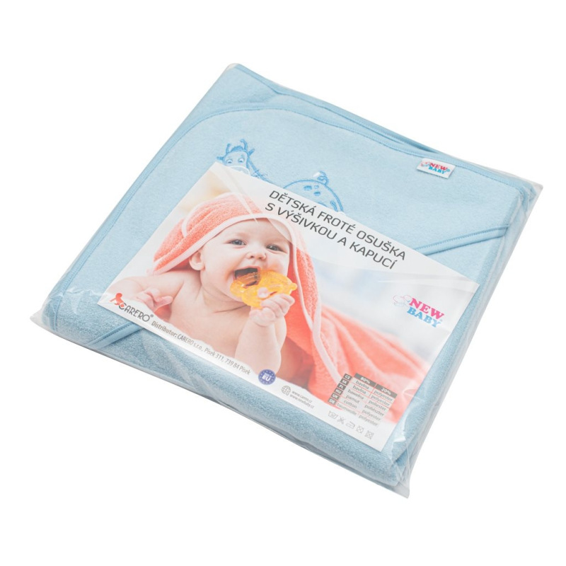 Detská froté osuška s výšivkou a kapuckou New Baby 80x80 modrá žirafka 3