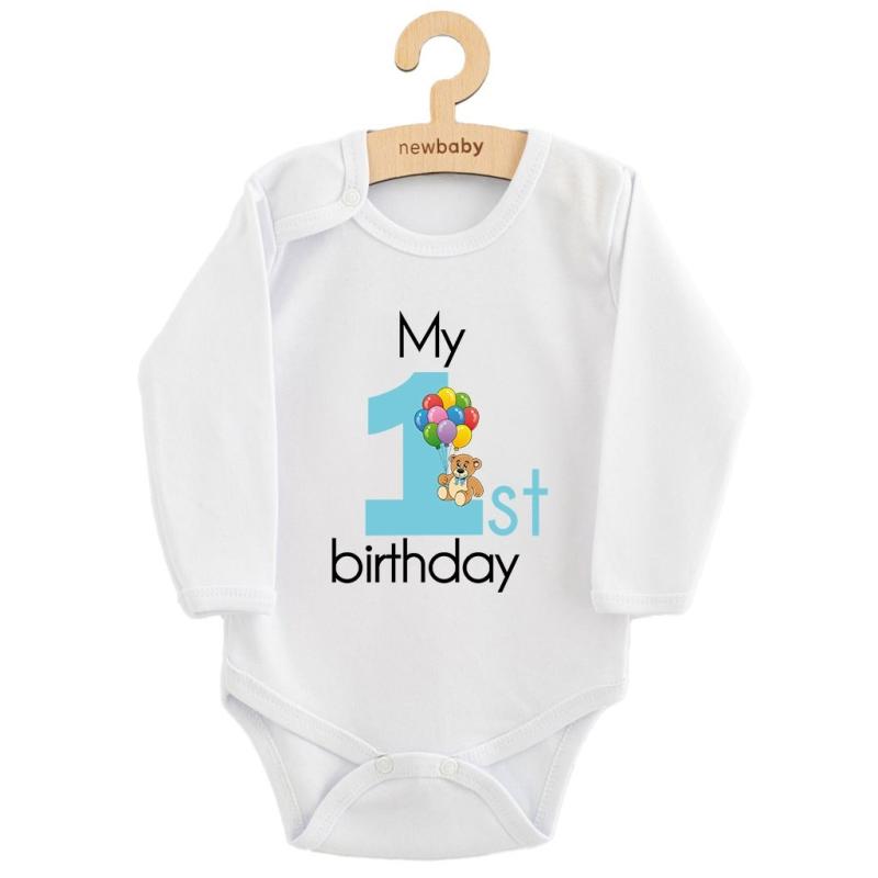 Detské body s potlačou New Baby My first birthday blue 86 (12-18m) 1