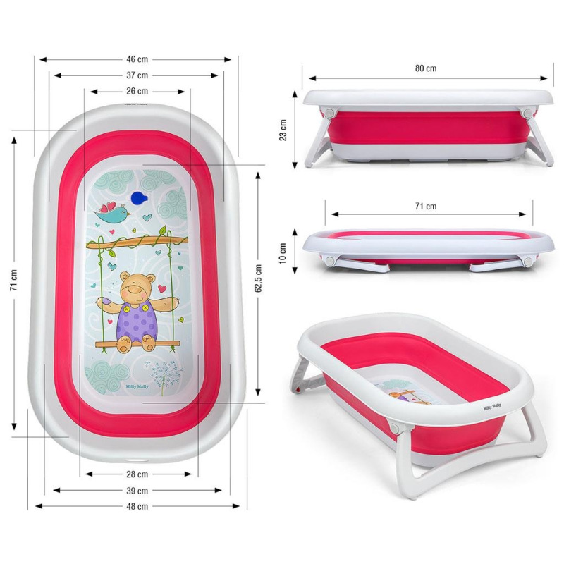 Detská skladacia vanička s výpusťou Milly Mally Aqua ružová 1