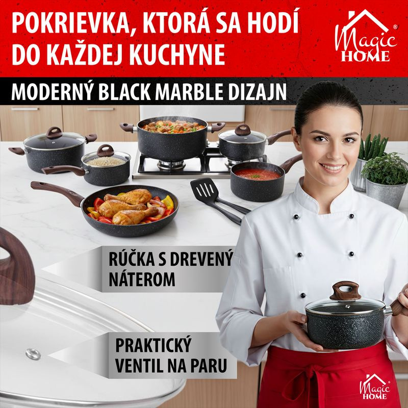 Pokrievka MagicHome Black Marble Line, sklenená, 24 cm 2