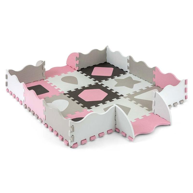 Penové puzzle podložka ohrádka Milly Mally Jolly 3x3 Shapes Pink Grey