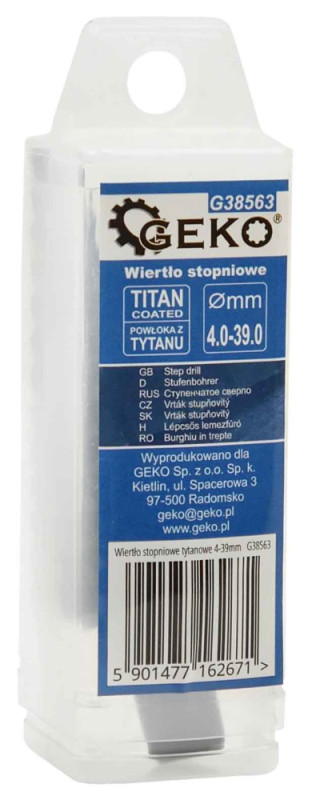 Vrták stupňovitý 4-39 mm do plechu, HSS TiAIN krok 3mm, rovná drážka, GEKO 1